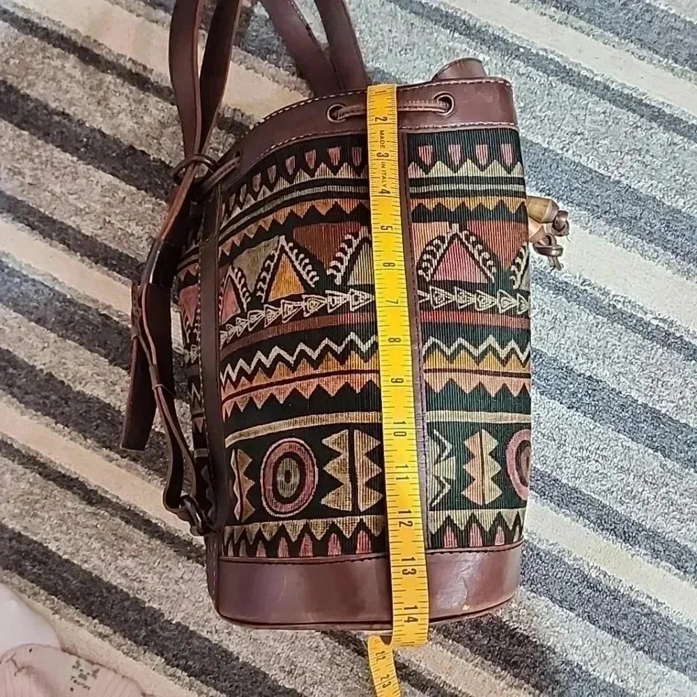 Vintage Island Imports Tribal Print Leather Bucket Bag – Rare Find - Picture 10 of 11